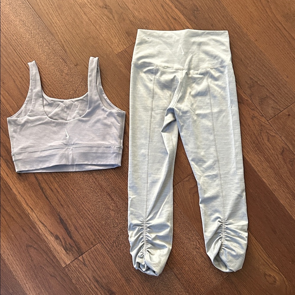 Nike Light Gray Sports Bra and Leggings Set